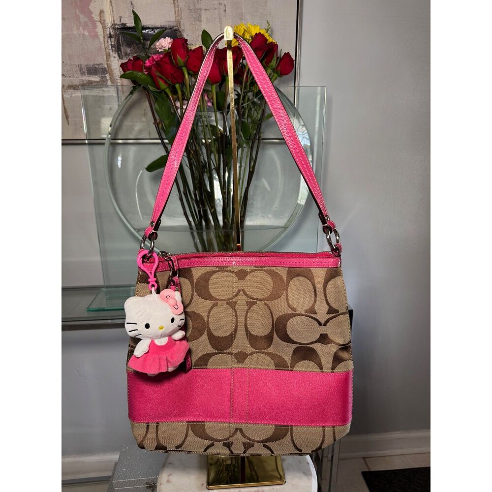 Vintage Coach Signature Canvas & Hot Pink Shoulder/Crossbody Bag